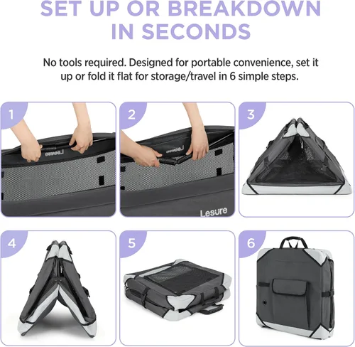 Vista 5 de Lesure Jaula Plegable para Perros - Perrera de Viaje Portátil para Perros Medianos, Jaula para Mascotas de 4 Puertas con Ventanas de Malla