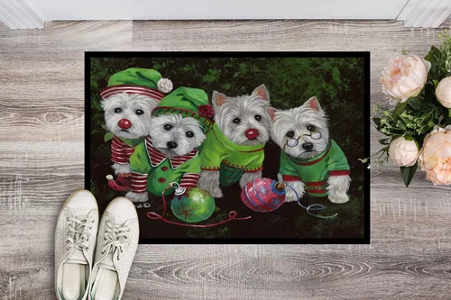 Vista 2 de Caroline's Treasures PPP3285JMAT Westie Christmas Santa's Assistants - Felpudo de 24 x 36 pulgadas, tapete para puerta delantera, para interiores