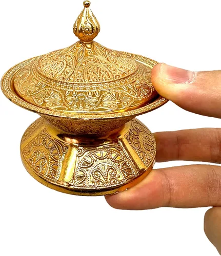 Vista 4 de Alisveristime Azucarero tradicional otomano turco hecho a mano con tapa (diámetro 3.34 pulgadas, longitud 3.54 pulgadas), motivos intrincados, ideal