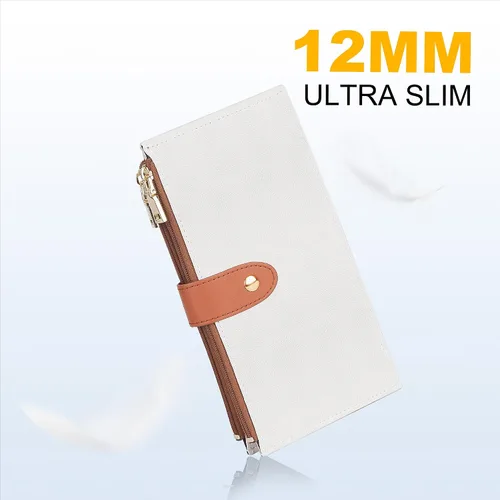 Vista 4 de Travelambo Billetera para mujer con bloqueo RFID plegable para múltiples tarjetas con bolsillo con cremallera, Beige y rojo marrón, Billetera