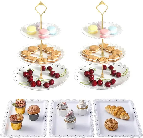 Vista 3 de Juego de 5 piezas de soporte para tartas con bandejas de aperitivos, postre de frutas, bandeja de torre para boda, hogar, cumpleaños, fiesta de té