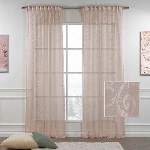 Vista 12 de Juego de 2 paneles de cortinas extralargas de encaje beige con bolsillo para barra y pestaña trasera, decoración del hogar, cortinas hechas a medida