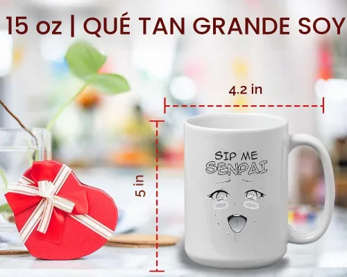 Vista 6 de Taza de café blanca de anime de 15 oz - Sip Me Senpai - Haentai Weaboo