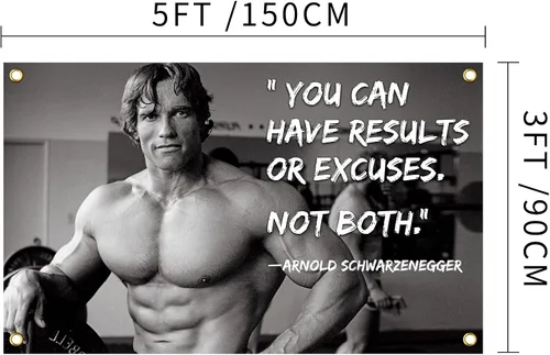 Vista 2 de Arnold Schwarzenegger Puedes tener resultados o excusas. No ambos. Bandera de 3 x 5 pies Cartel Inspirador Bandera duradera para pared de cueva