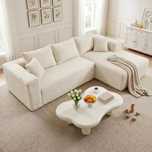 Vista 15 de Sofá modular en forma de L de 118 pulgadas, moderno sofá modular de pana de espuma viscoelástica de 4 plazas con otomana, asiento profundo tapizado