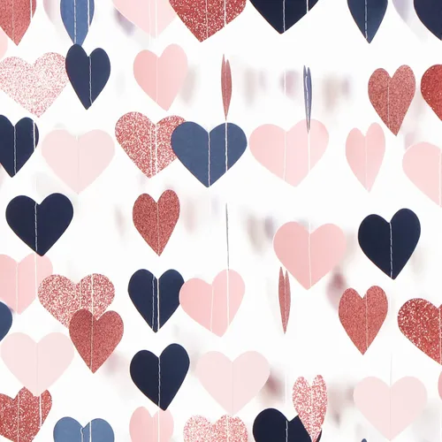 Vista 9 de Guirnalda de corazones para decoración de fiesta en negro, blanco y plata - 52 pies para cumpleaños de 21 años, víspera de Año Nuevo, fondo Blace