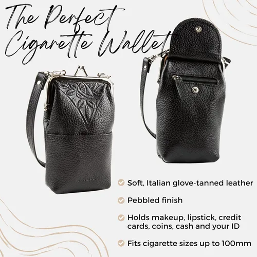 Vista 3 de Cartera de cuero premium para mujer y embrague RFID con muñequera, Negro