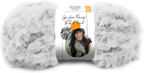 Vista 8 de Lion Brand Yarn (1 madeja) Go for Faux Thick & Quick hilo voluminoso, Baked Alaska Jumbo Faux Fur Knit & Crochet Fiber for Plush Blankets, Cozy