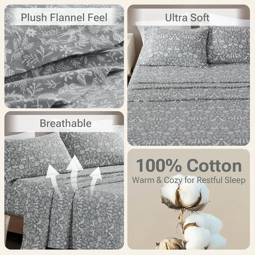 Vista 186 de Sleep Philosophy - True North - Juego de sábanas de franela, 100% de algodón, cómodo, bonito y muy suave, con bolsillo elástico que se adapta a