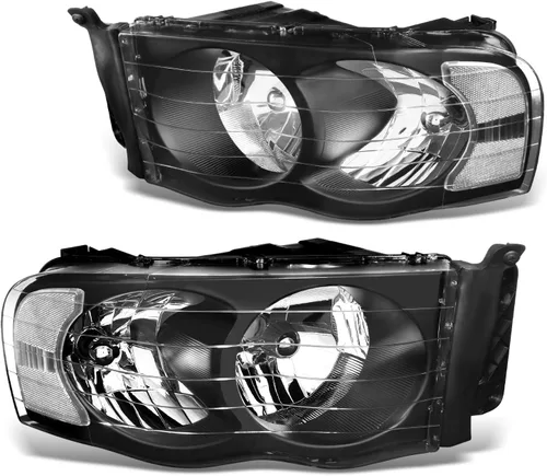 Vista 9 de DNA MOTORING Par de faros delanteros compatibles con Dodge Ram 1500 2500 3500 02-05, izquierda y derecha, carcasa negra, esquina ámbar