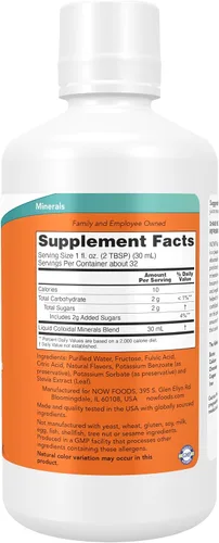 Vista 2 de NOW Supplements, Colloidal Minerals Líquido, derivado de plantas, minerales traza esenciales, frambuesa, 32 onzas