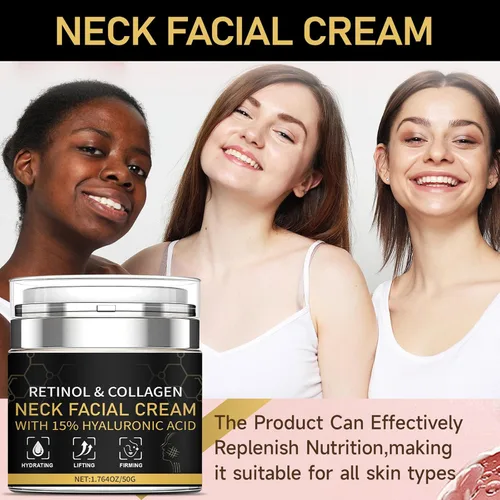 Vista 5 de Crema de retinol para cara con 15% de ácido hialurónico, hidratante facial de colágeno para cuello facial para levantar la piel reafirmante, crema