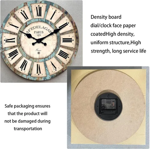 Vista 6 de Reloj de pared de madera retro de granja, funciona con pilas, pequeño reloj de pared decorativo de 10 pulgadas para sala de estar, cocina