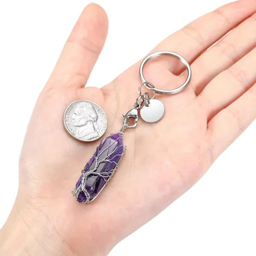 Vista 4 de Llavero de cristal curativo con diseño de árbol de la vida para mujer