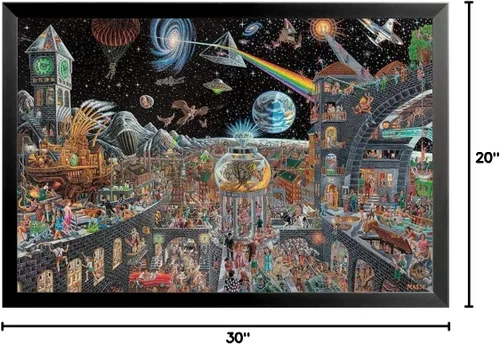 Vista 3 de buyartforless - Póster enmarcado de ecos del lado oscuro de la luna, 50 canciones de Pink Floyd por Tom Masse 30 x 20 pulgadas, impresión musical