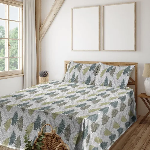 Vista 22 de Ambesonne Floral Sheet Set, Nature Themed Oversimplified Blossom Shaped Pattern Print Artwork, Fitted and Flat Sheet with Pillowcases Bedding Accent