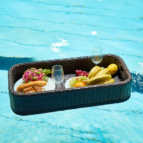 Vista 8 de Bandeja flotante para piscina, bandeja redonda para flotadores de piscina, para bañera de hidromasaje, aguas termales, fiesta en la playa, bebidas