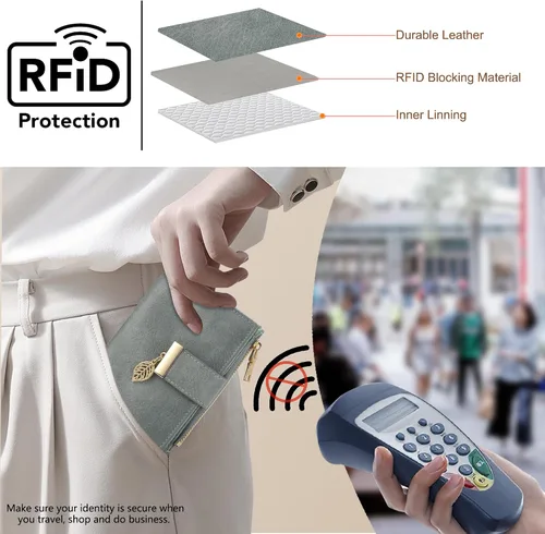 Vista 5 de yiijay Billetera pequeña para mujer, con bloqueo RFID, de piel, plegable, tarjetero para tarjetas de crédito para mujeres, cartera compacta