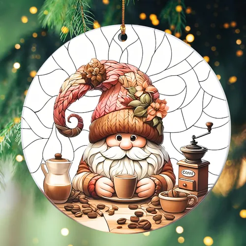 Vista 4 de Adorno de gnomo, acogedora decoración de Navidad para árbol, bonito adorno festivo para los amantes del café, divertido regalo de decoración