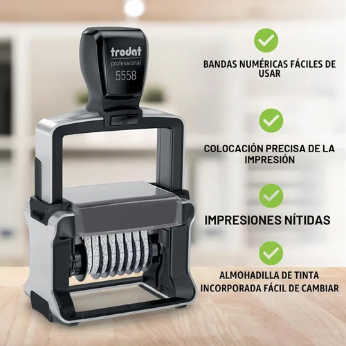 Vista 3 de Trodat 5558 - Sello numérico manual profesional, 8 dígitos, autoentintado, caracteres de 3/16" (5 mm), tinta negra