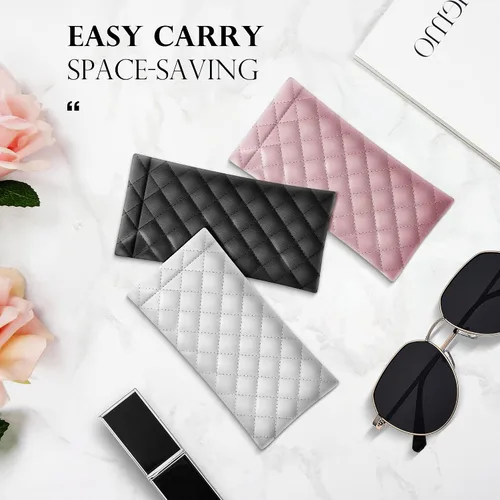 Vista 6 de Bolsa para lentes de sol con tapa apretable, organizador portátil para lentes de sol, bolsas suaves de piel sintética, paquete de 2