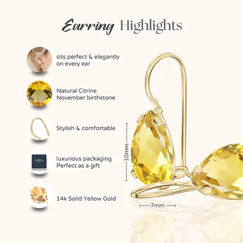 Vista 30 de 14K Solid Gold Earrings - Gemstone Earrings for Women - 14K Gold Earrings for Women - Birthstone Earrings - Teardrop Earrings for Women - Gold