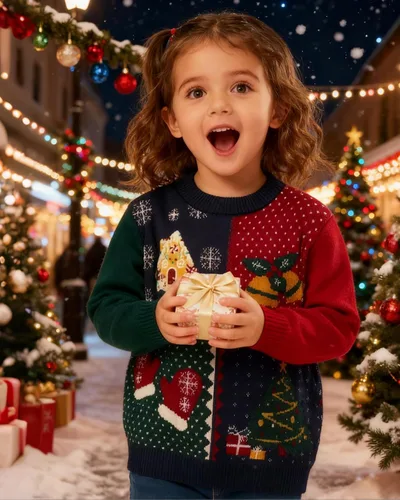 Vista 2 de SANMIO Suéter de manga larga con botones para bebés, niños y niñas, diseño de ciervo, Navidad, 6M-4T Navidad verde