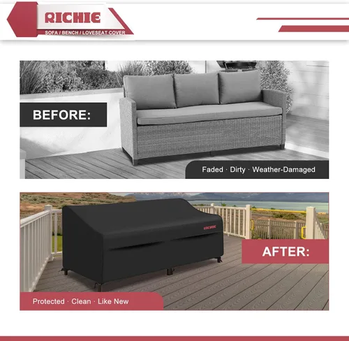 Vista 7 de RICHIE Funda Impermeable de Servicio Pesado para Sofá de Patio de 3 Plazas - Fundas para Muebles de Exterior para Sofá de Dos Plazas/Sofá