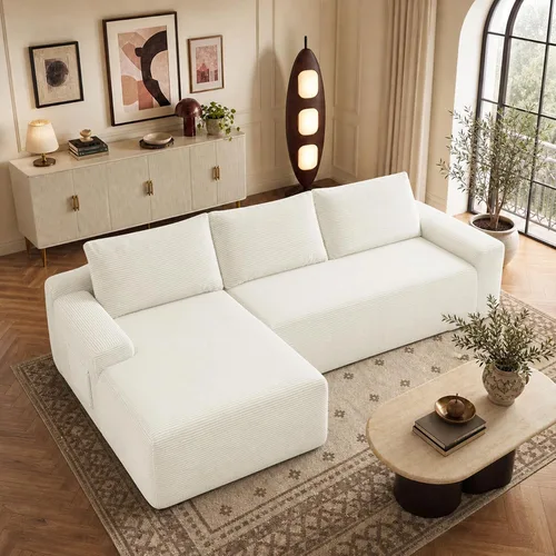 Vista 23 de Sofá seccional negro de 96.9 pulgadas, sofá modular de pana sin hueso con resortes y espuma de alta resistencia, asiento profundo compacto de gran