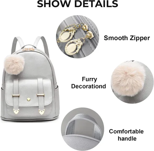 Vista 5 de Linda mochila pequeña para niñas, bolsas escolares de moda de piel sintética, mochila casual para adolescentes y mujeres, Lindo