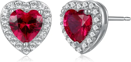 Vista 3 de Amazon Essentials Aretes de plata de ley con halo de corazón de zafiro blanco, (anteriormente colección Amazon)