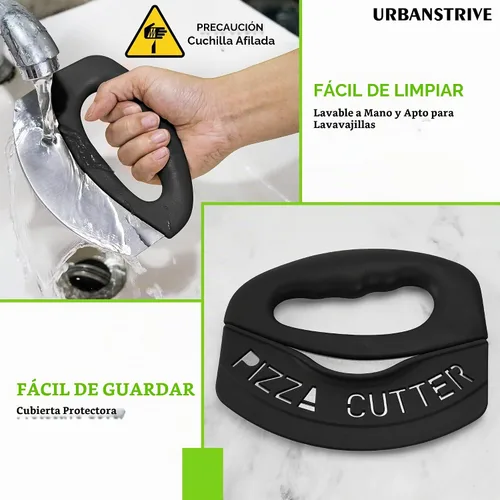 Vista 7 de Urbanstrive Cortador de Pizza de Acero Inoxidable para Trabajo Pesado con Tapa, Cuchillo de Pizza de Hoja Súper Afilada Cortador de Pizza Balancín