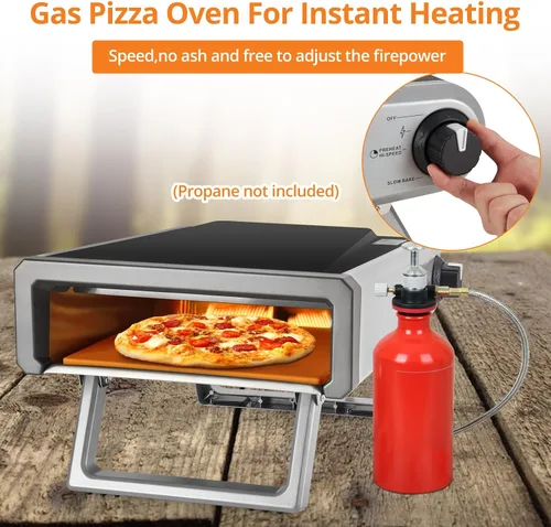 Vista 2 de Garvee Horno de pizza portátil de gas propano para exteriores, acero inoxidable de 12 pulgadas, para exteriores, patio, cocina, campamento, con kit