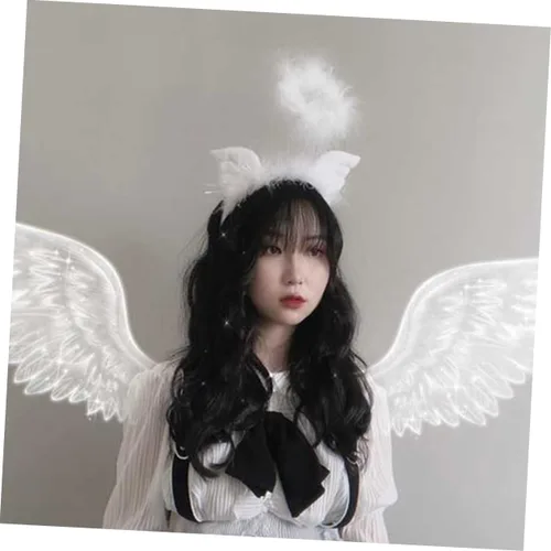 Vista 5 de CALLARON 2 Pcs White Headbands Halloween Decoration Cosplay Costume Halloween Angel Decoration Cup Display Shelf