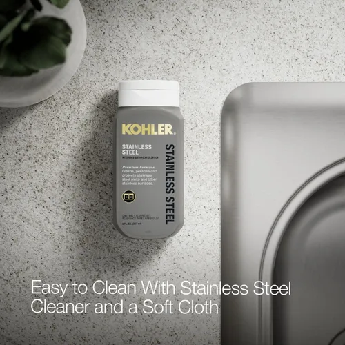 Vista 7 de KOHLER Fregadero de cocina Staccato™ de 33 x 22 pulgadas, fregadero de cocina de acero inoxidable Lrg/Med SS 1 agujero, cuenco doble, K-3361-1-NA