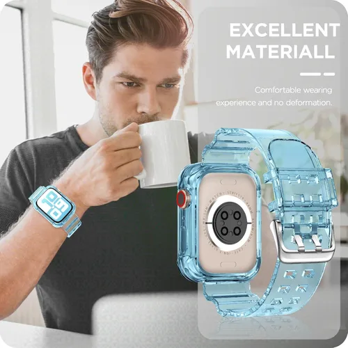 Vista 200 de DABAOZA - Correa transparente compatible con Apple Watch con estuche protector, correa deportiva de TPU con brillo para mujeres y hombres