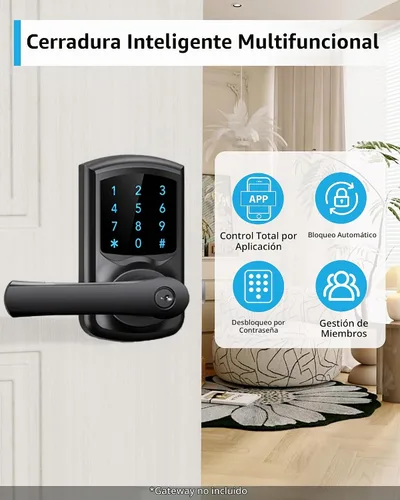 Vista 2 de Hidalife Cerradura de puerta inteligente con asa, cerradura digital de entrada sin llave con teclado para puertas delanteras, pantalla táctil