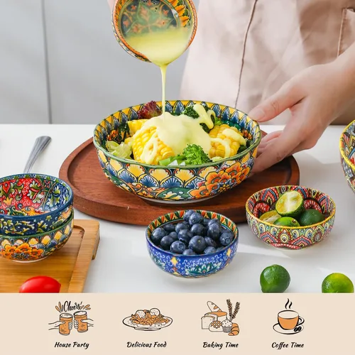Vista 5 de Henten Home Tazón de cerámica para cereales de 16 onzas, juego de 6 cuencos