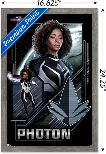 Vista 3 de Trends International Marvel The Marvels - Póster de pared con fotones, 22.4 pulgadas de largo x 14.7 pulgadas, versión enmarcada de madera de granero