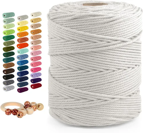 Vista 37 de Munzong - Cuerda de macramé color verde ejército, 5 mm x 109 yardas, cuerda de algodón natural hecha a mano colorida de 100 m, cuerda de macramé