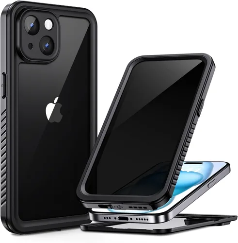 Vista 32 de Lanhiem Funda para iPhone 14, impermeable IP68 a prueba de polvo con protector de pantalla integrado, resistente a prueba de golpes de cuerpo Negro