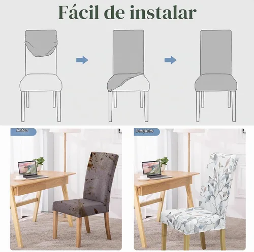 Vista 4 de Fundas para Sillas de Comedor, Juego de Fundas para Sillas de Comedor de 4 Piezas, Fundas Elásticas para Sillas de Cocina, Fundas para Sillas