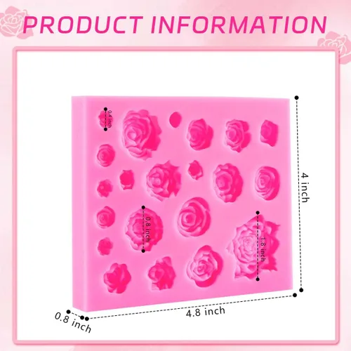 Vista 2 de OBTANIM Molde de silicona para fondant, 21 cavidades, rosa, flor, pastel, cupcake, decoración superior, molde para chocolate, caramelo hecho a mano