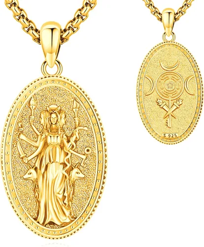 Vista 152 de Collar de pentagrama de plata de ley con triple luna, diosa celta, nudo celta, nudo de brujas, Ankh, sol y luna, Hécate, lilith, Santa Muerte