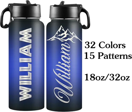 Vista 2 de Botellas de agua personalizadas con nombre, botella de agua de acero inoxidable con aislamiento de doble cara con pajilla, termo personalizado