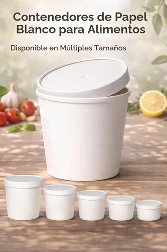 Vista 3 de Cuencos de sopa de papel kraft reciclables ecológicos Vasos desechables blancos con tapas Contenedor – Tazas de sopa ideales para restaurantes