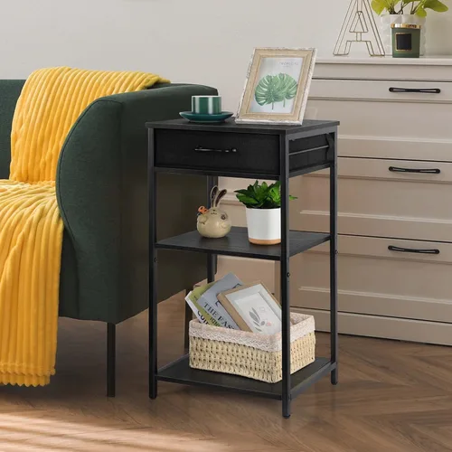 Vista 7 de Soporte de impresora de 3 niveles debajo del escritorio, mesa de impresora pequeña con cajones de almacenamiento, estante de impresora de madera