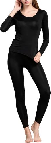 Vista 2 de Women's Thermal Underwear Base Layer with Fleece Lined Winter Cold Weather Negro