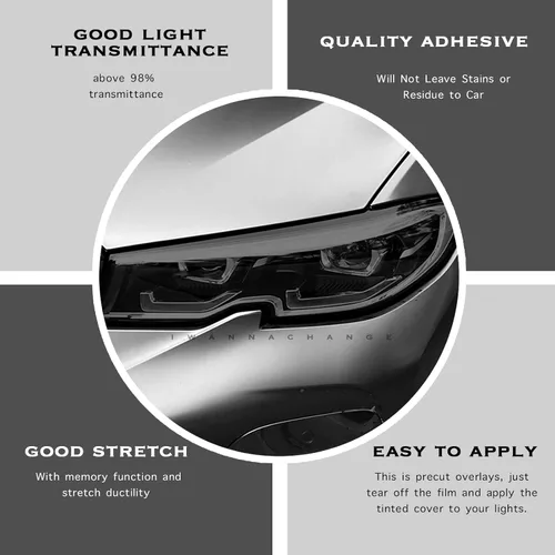Vista 4 de Compatible con Ford Mustang 2015 2016 2017 Kit de tinte de vinilo precortado completo luz trasera completa y faros con cubierta de envoltura de humo