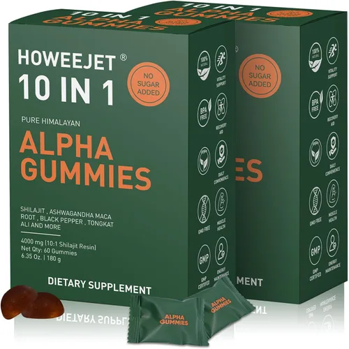 Vista 10 de Gomitas Shilajit naturales del Himalaya para hombres, gomitas alfa 10 en 1 con 4000 mg de shilajit puro, Ashwagandha, ginseng, Tongkat Ali y raíz